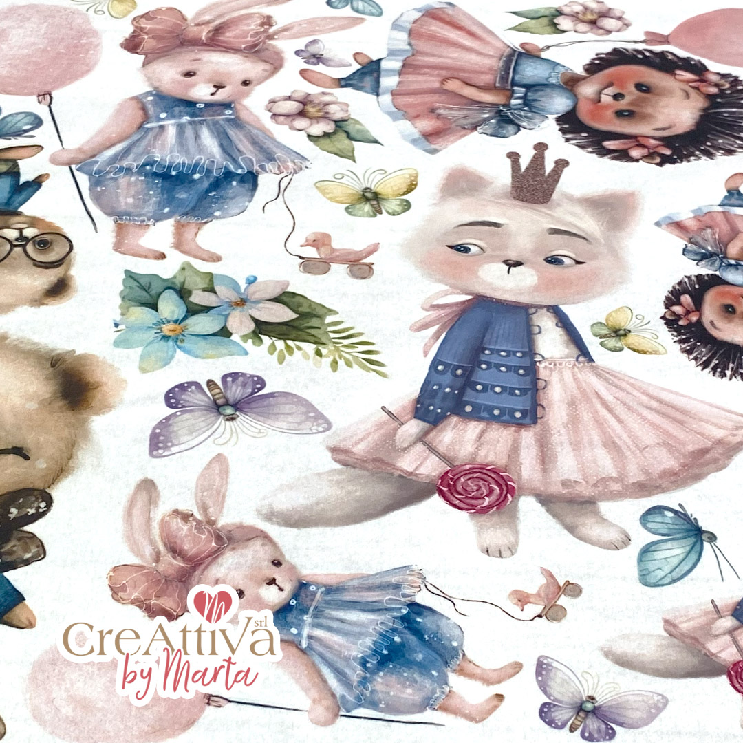 PANNOLENCI MORBIDOSO STAMPATO ANIMALETTI CUTE VINTAGE 50X45CM - CRPMS06000  - Creattiva by Marta